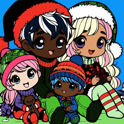 a cute family on christmas very realistic