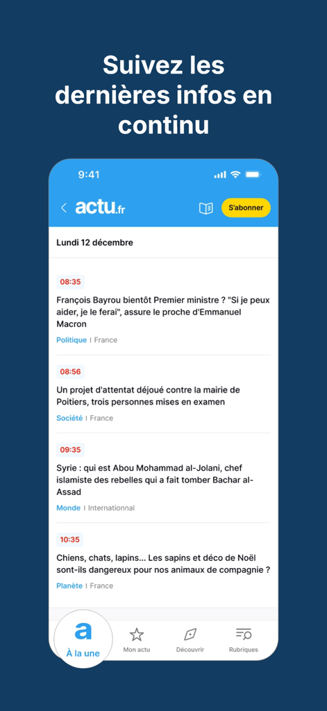 Actu - Interfaccia dell'app Actu che visualizza un flusso continuo di articoli di notizie locali e nazionali francesi su un iPhone