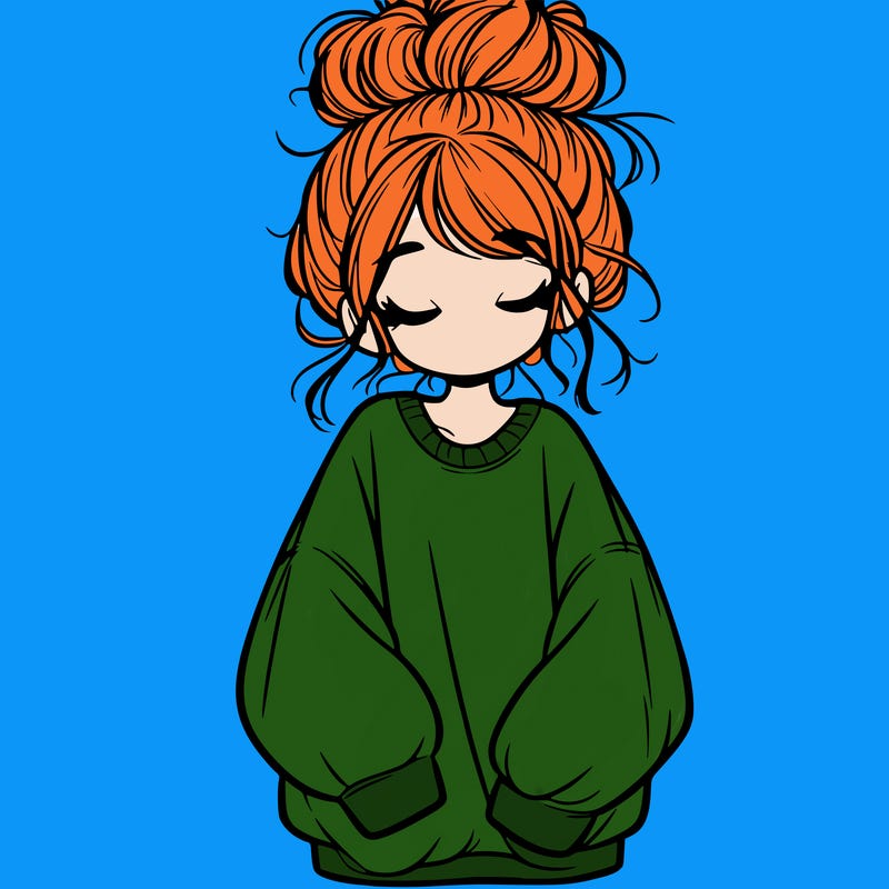 girl with baggy sweatshirt and messy bun