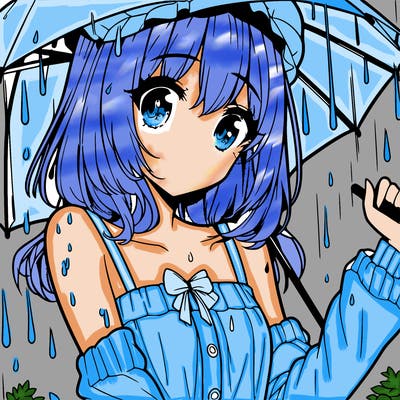 pretty anime girl in the rain