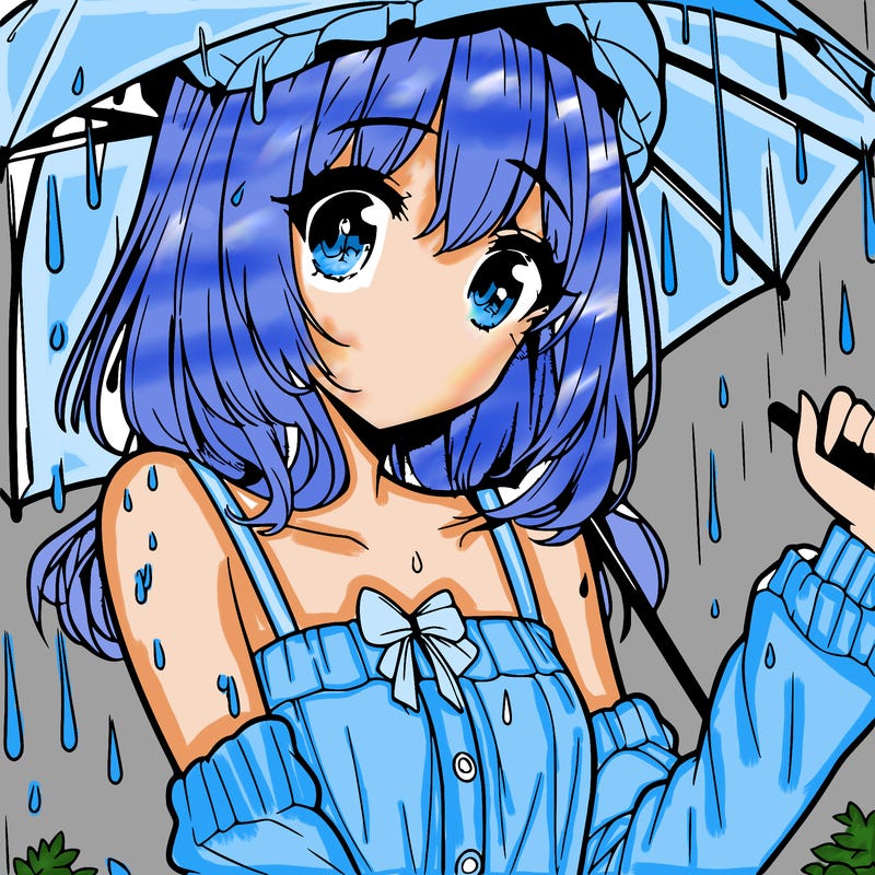 pretty anime girl in the rain