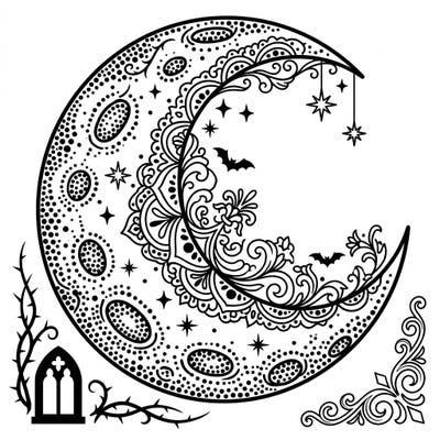 Delve into the enchanting world of our Gothic Dot Work Moon coloring page, a celestial masterpiece awaiting your artistic touch. This intricate design blends mystical moon phases with elegant gothic detailing for a uniquely captivating experience.