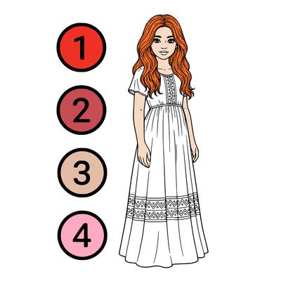 a girl with a bunch of circles on the side of the drawing next to her with numbers 1 2 3 and 4 and no background tall realistic girl