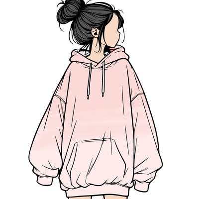 realistic girl with a oversized sweatshirt on and a bun