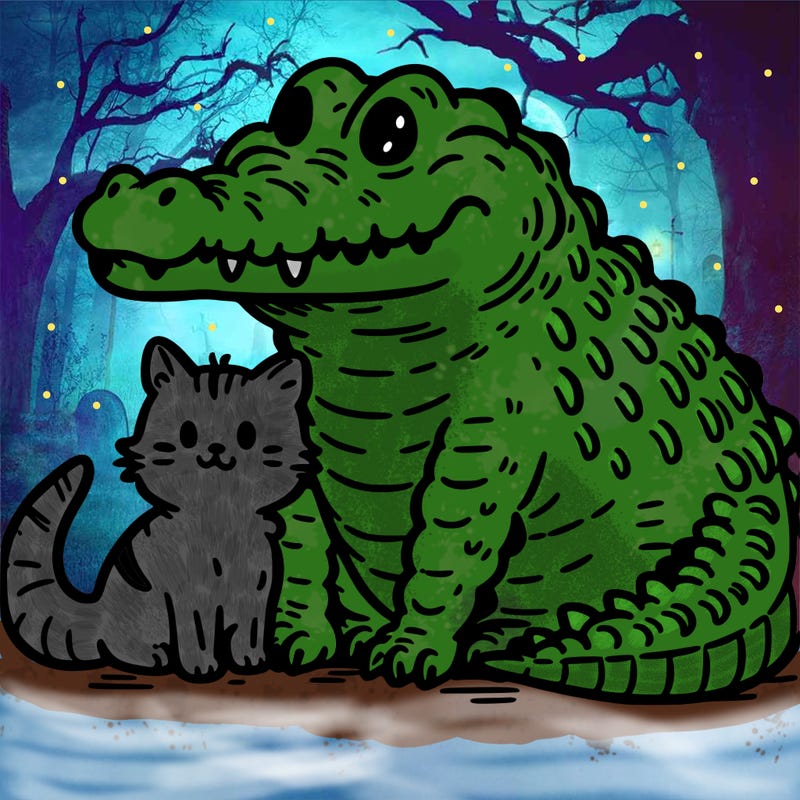 crocodile with a kitten