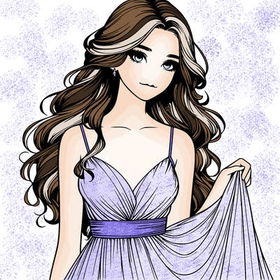 realistic girl in flowy silky prom dress