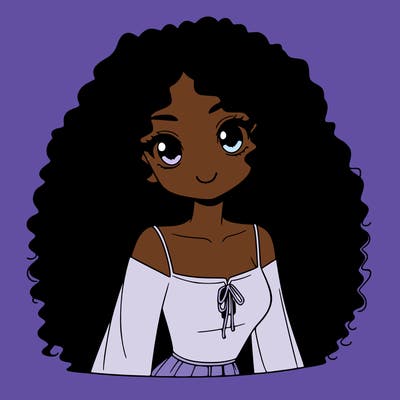a black anime girl with long afro hair
