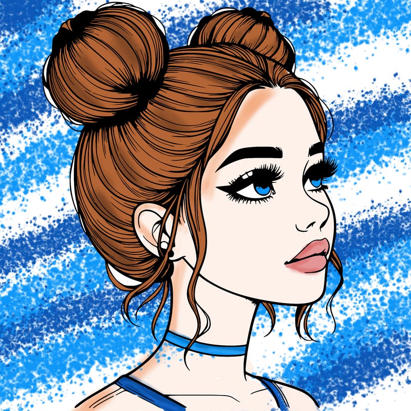realistic girl with buns on the top of her head