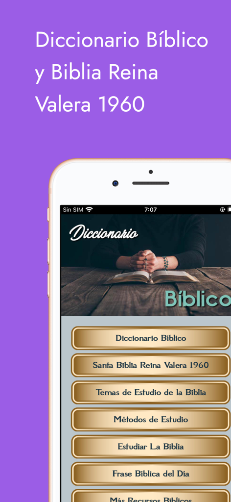 Diccionario Bíblico y Bibia - Menú principal de la aplicación móvil Diccionario Bíblico y Biblia
