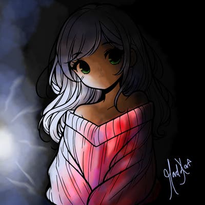 shy pretty girl wearing a sweater that is falling off one shoulder portrait
