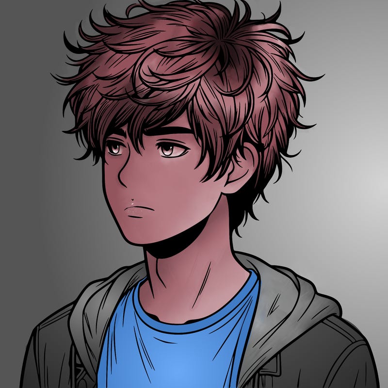 realistic teenage boy with messy hair