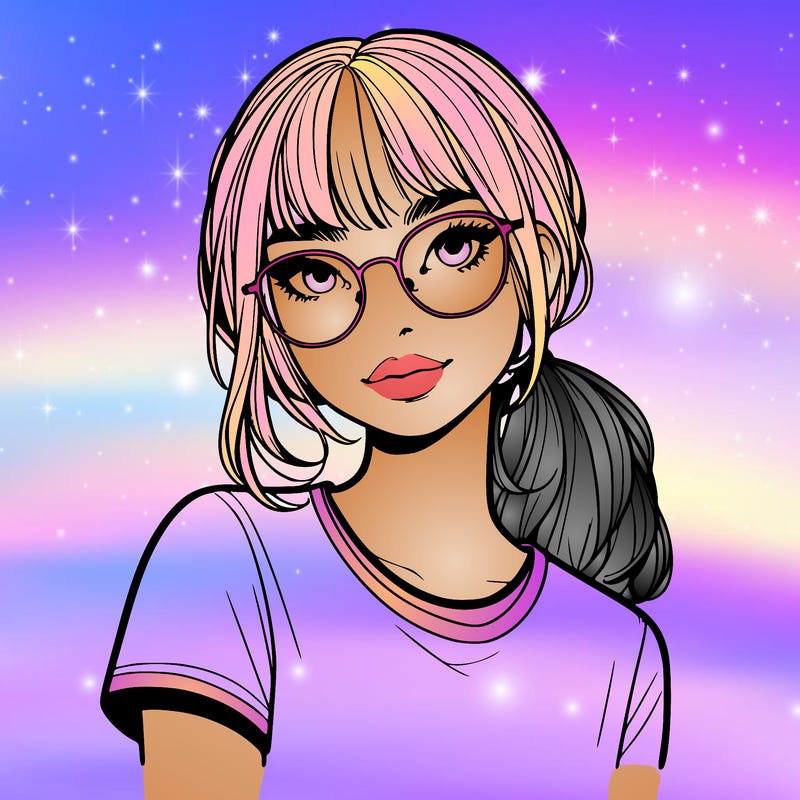 realistic girl with freckles and clear glasses