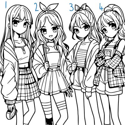 teen manga girls group of 4