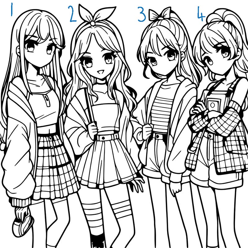 teen manga girls group of 4