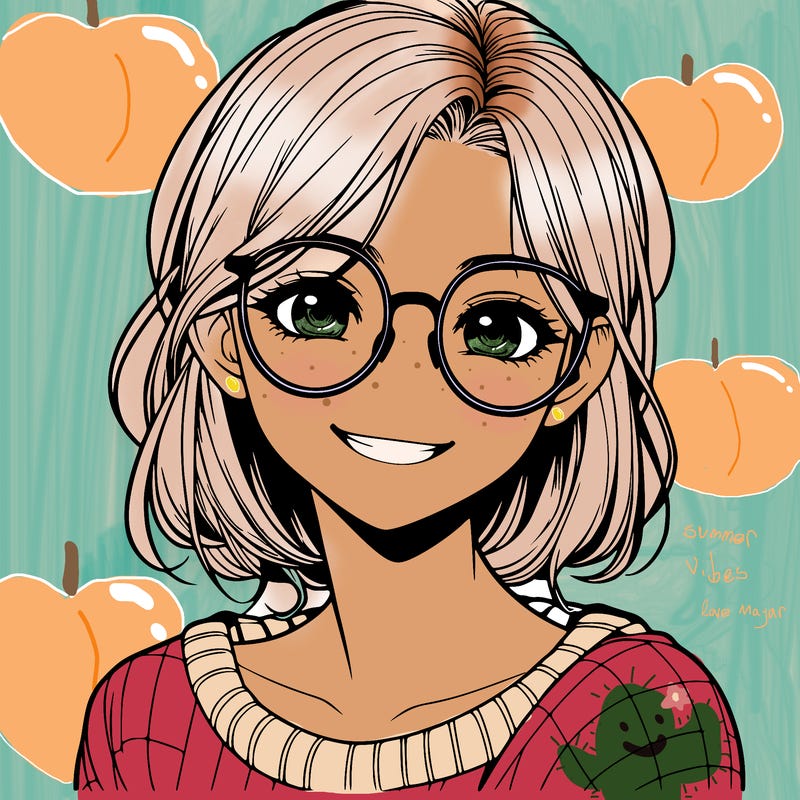 realistic girl with glasses smiling, eyes open