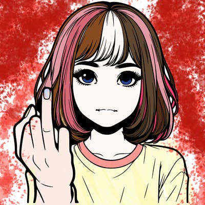 a realistic girl holding up the middle finger