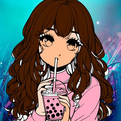 realistic girl drink a boba