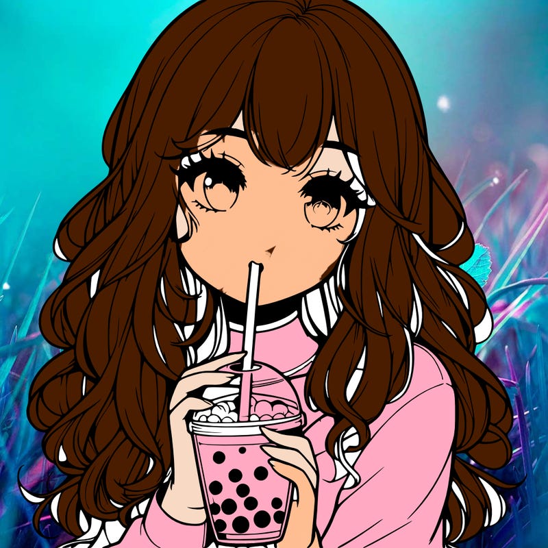realistic girl drink a boba