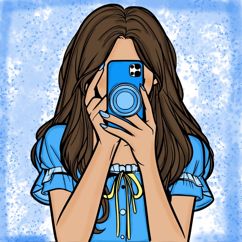 a realistic girl holding her phone taking pictures