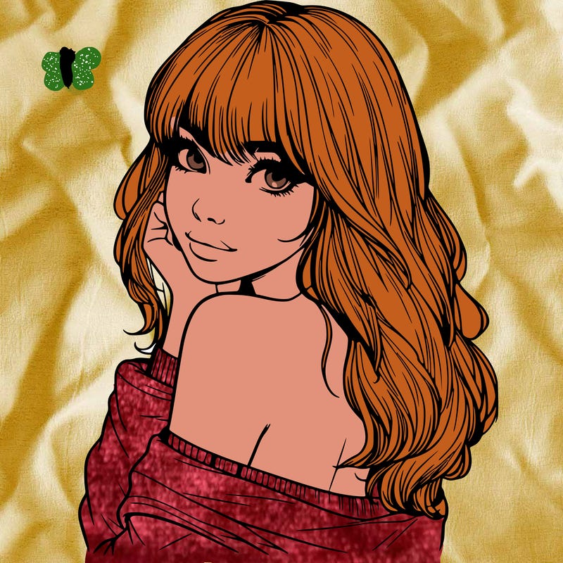 realistic girl with bangs looking over her shoulder