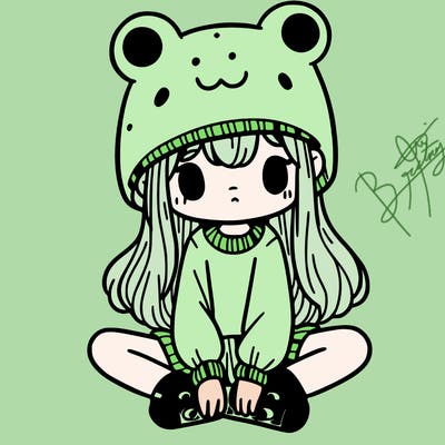 a girl wearing a frog hat and some frog socks