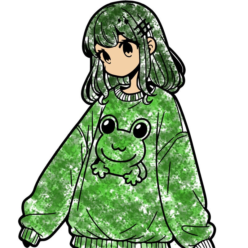 girl wearing frogging sweatshirt