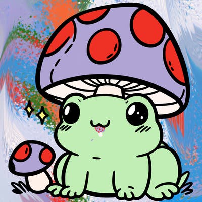 a cute frog with a mushroom hat