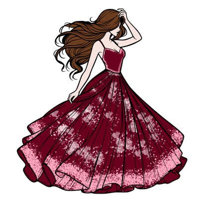 realistic woman with dress flowing in the wind