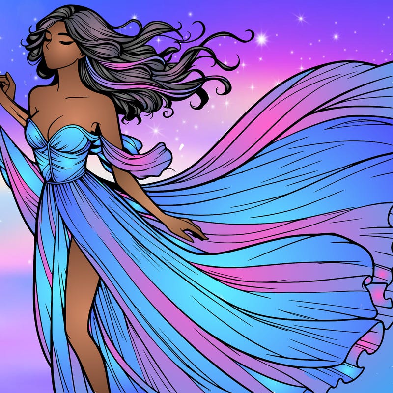 realistic woman in dress flowing the the wind