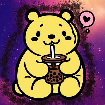bear drinking boba tea