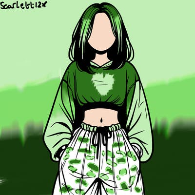 realistic girl faceless with baggy pants and a crop top