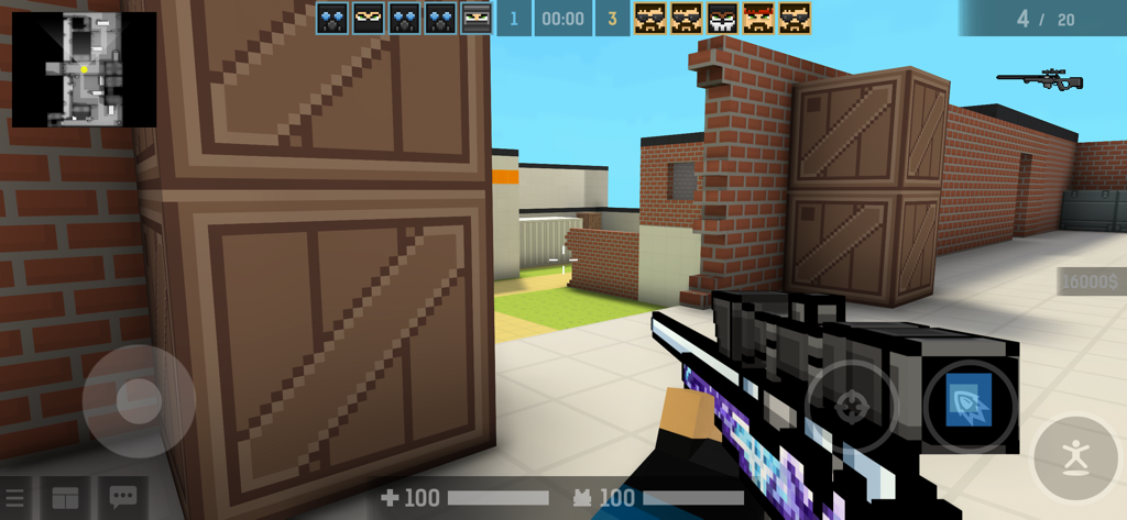 BLOCKPOST MOBILE - Prospettiva in prima persona di un fucile di precisione in un gioco sparatutto tattico cubico