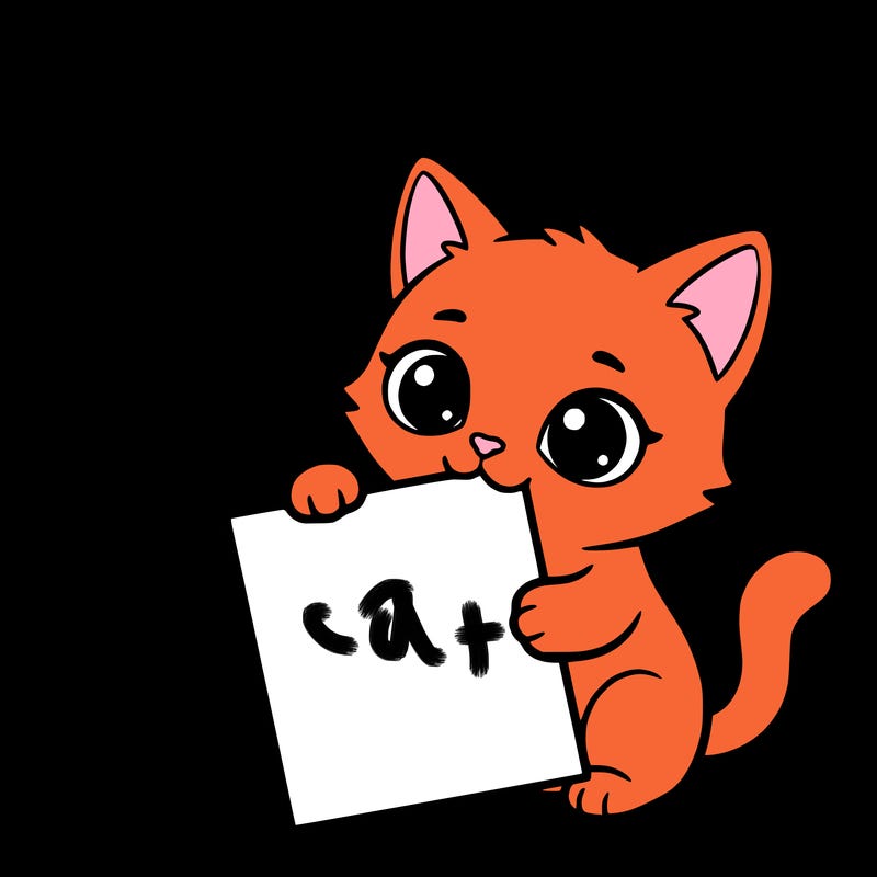 a small cat with a blank sheet of paper in its hand. the cat is sooooooo cute!