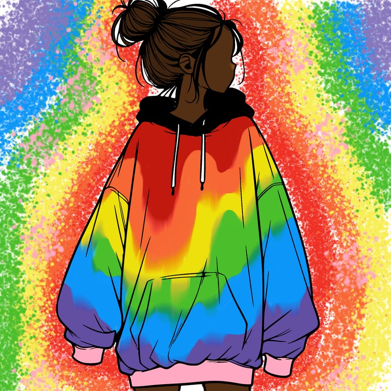 realistic girl with a oversized sweatshirt on and a bun