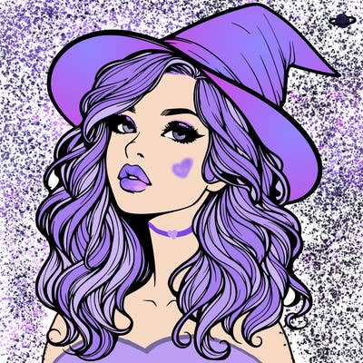 realistic witch girl with wavy hair and lips
