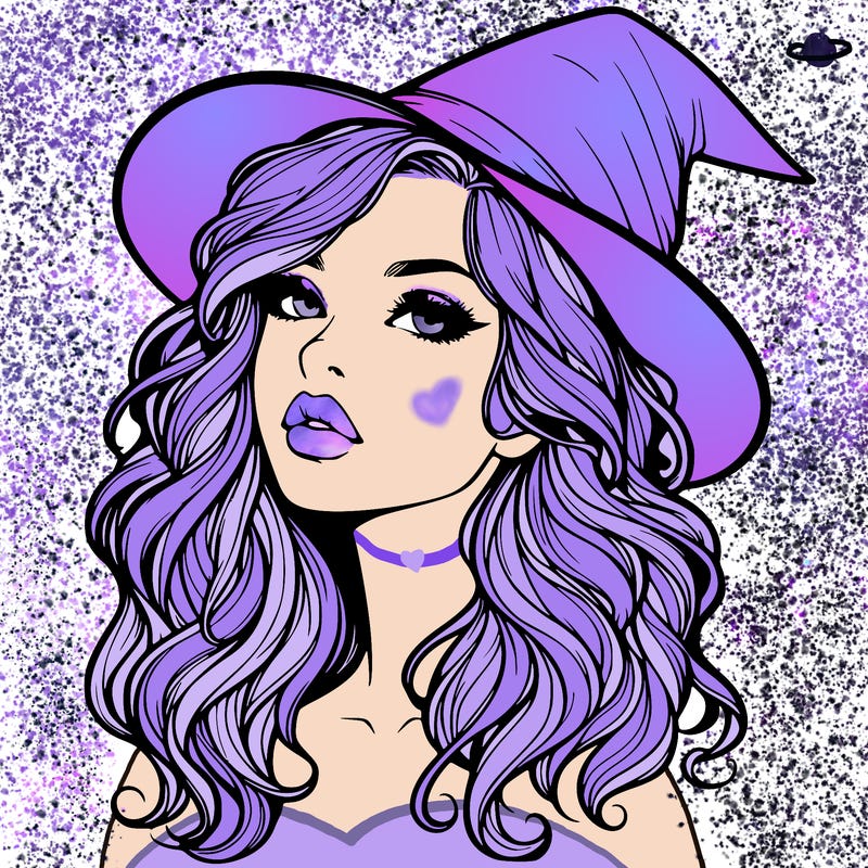 realistic witch girl with wavy hair and lips
