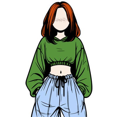realistic girl faceless with baggy pants and a crop top