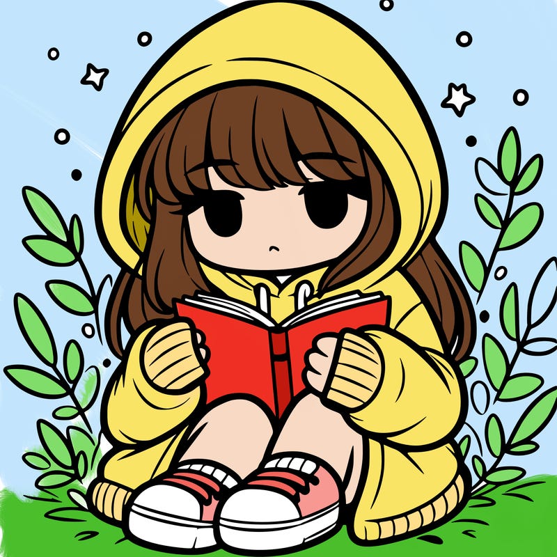 girl in oversized hoodie reading a book