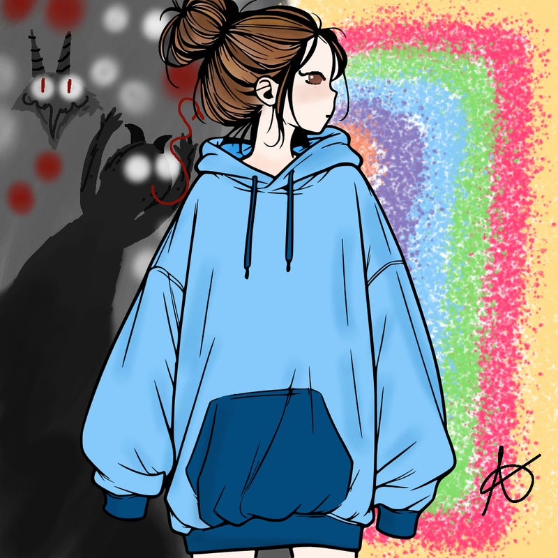 realistic girl with a oversized sweatshirt on and a bun