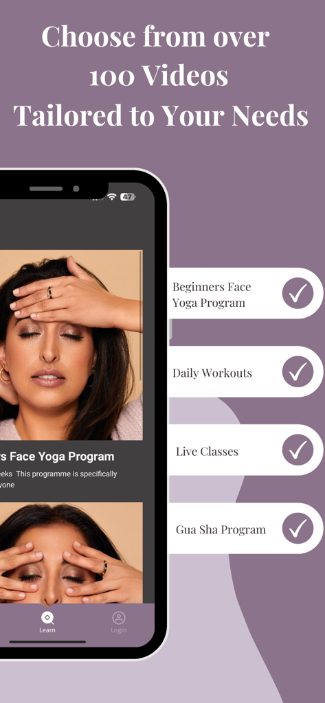 REVIVE STUDIO - Interfaz de la aplicación REVIVE STUDIO que muestra programas de yoga facial, incluyendo rutinas para principiantes y entrenamientos de gua sha