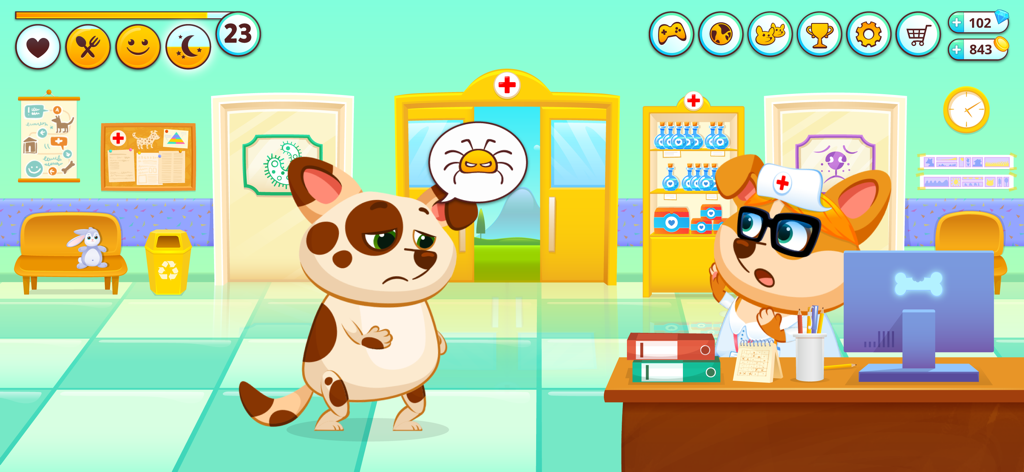 Duddu - My Virtual Pet Dog - Duddu, o cão virtual, visitando o médico veterinário no hospital de animais