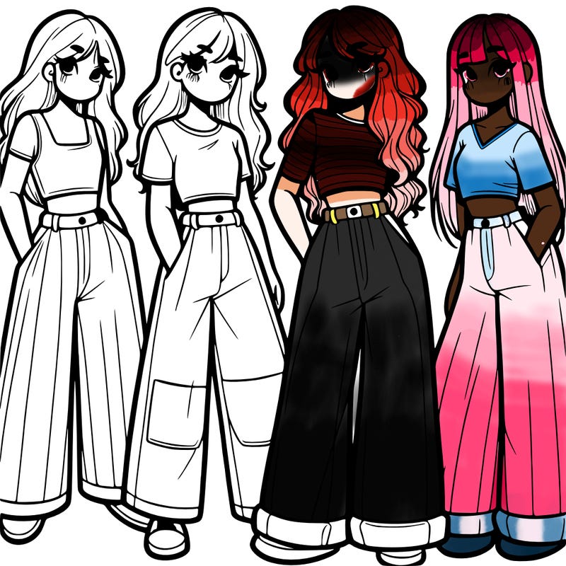 girls with wide pants and a croc top