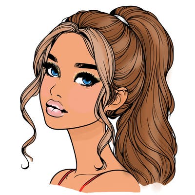 realistic girl with a ponytail on her hair and lips