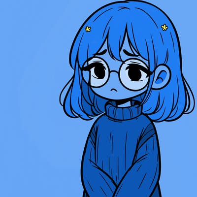 sad girl with glasses in a sweater