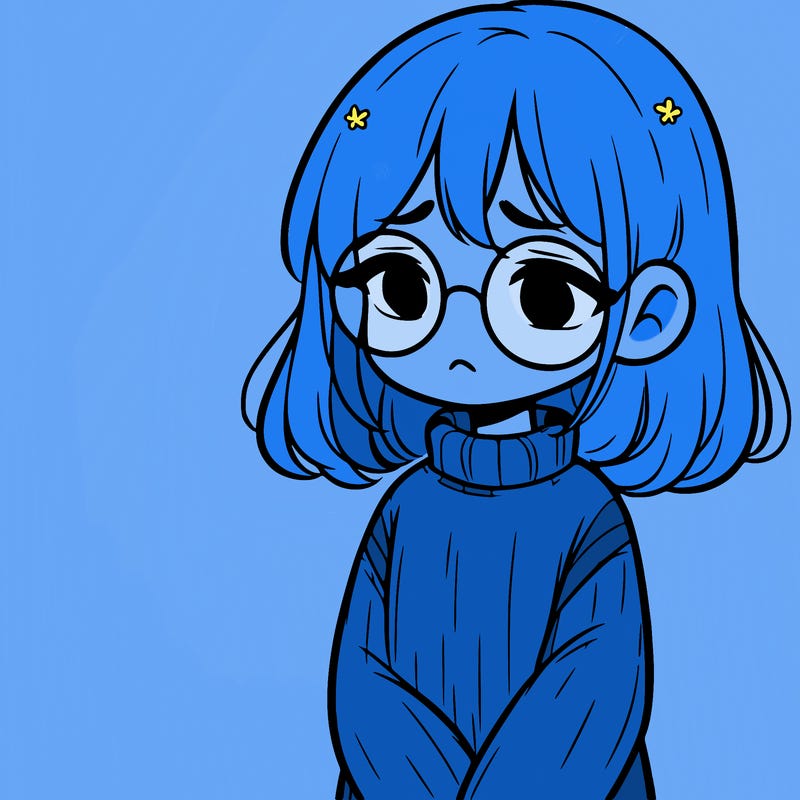 sad girl with glasses in a sweater