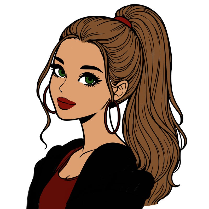 realistic girl with a high ponytail
