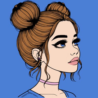 realistic girl with buns on the top of her head