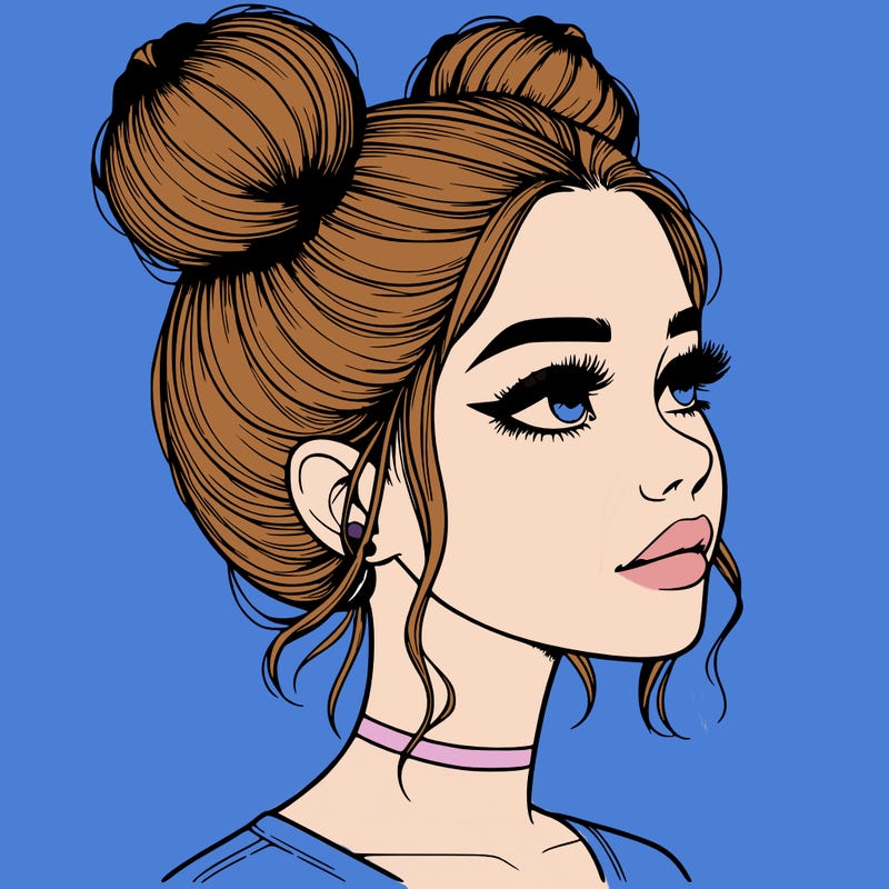 realistic girl with buns on the top of her head