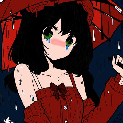 pretty anime girl in the rain