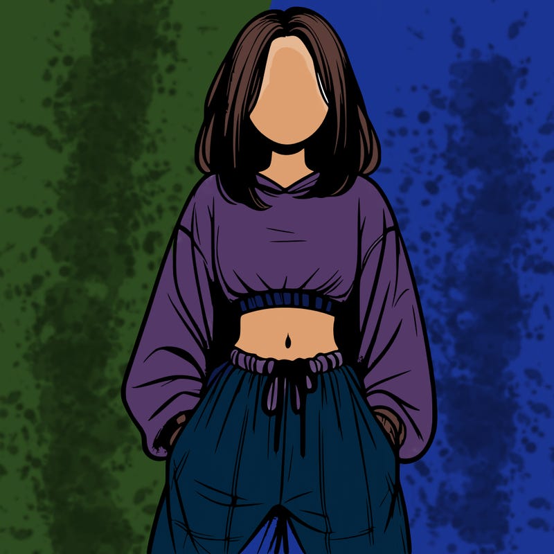 realistic girl faceless with baggy pants and a crop top
